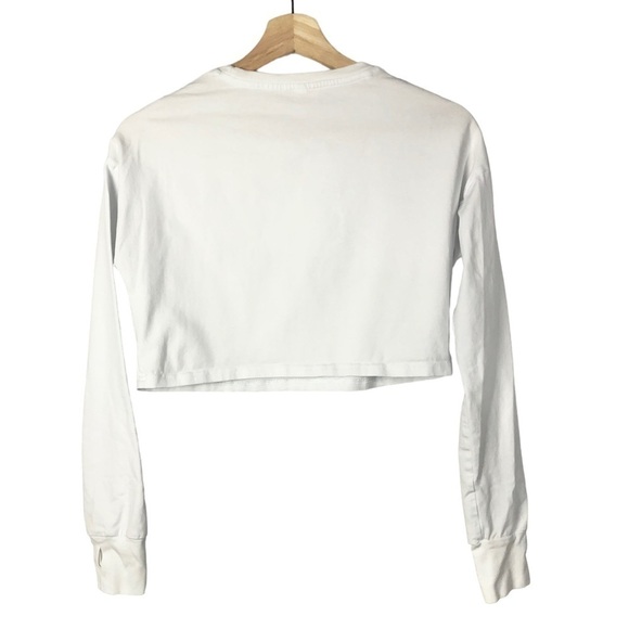 Boutique White Crewneck Cropped Long Sleeve T-Shirt S - Picture 2 of 3